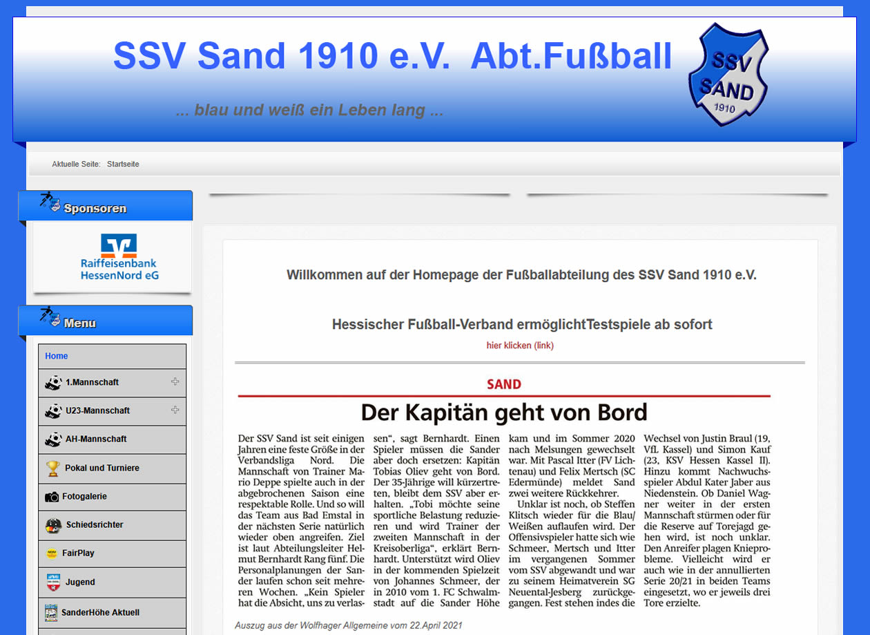 SSV Sand Webseiten Screenshot